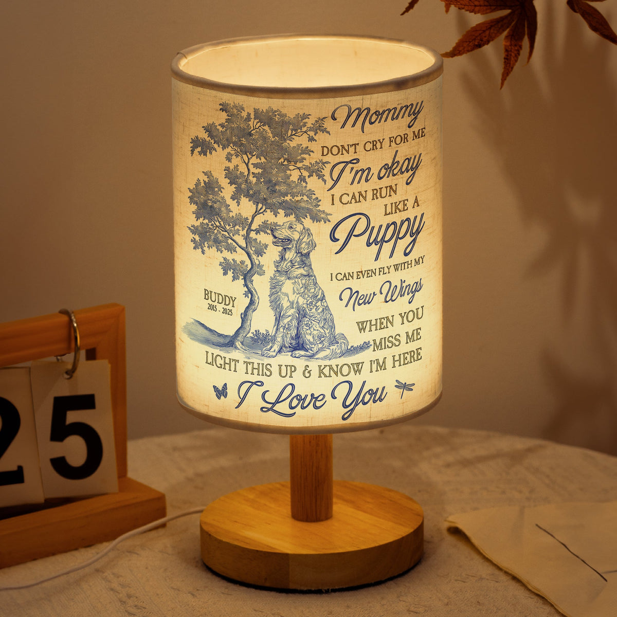 Dog Memorial Gift Don't Cry For Me Toile De Jouy - Personalized Fabric Lamp