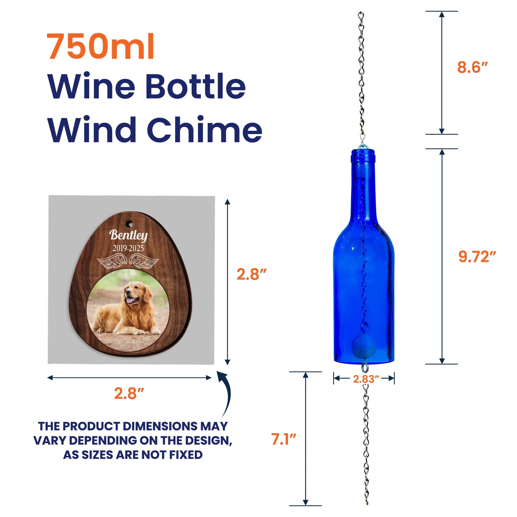 Don't Think We're Apart Memorial Gift - Personalized Photo Wine Bottle Wind Chime