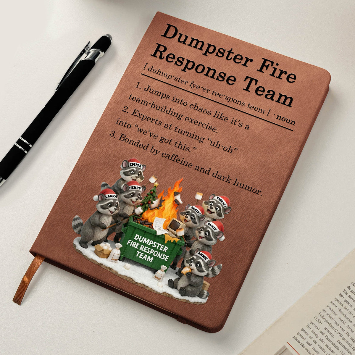 Dumpster On Fire Response Team - Funny Exchange Gift For Coworker Team - Personalized Leather Journal