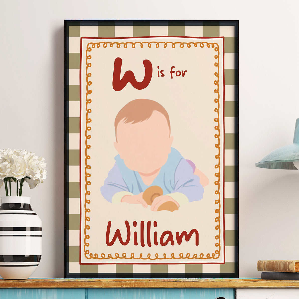 Faceless Art Playroom Decor Initial Name - Personalized Poster