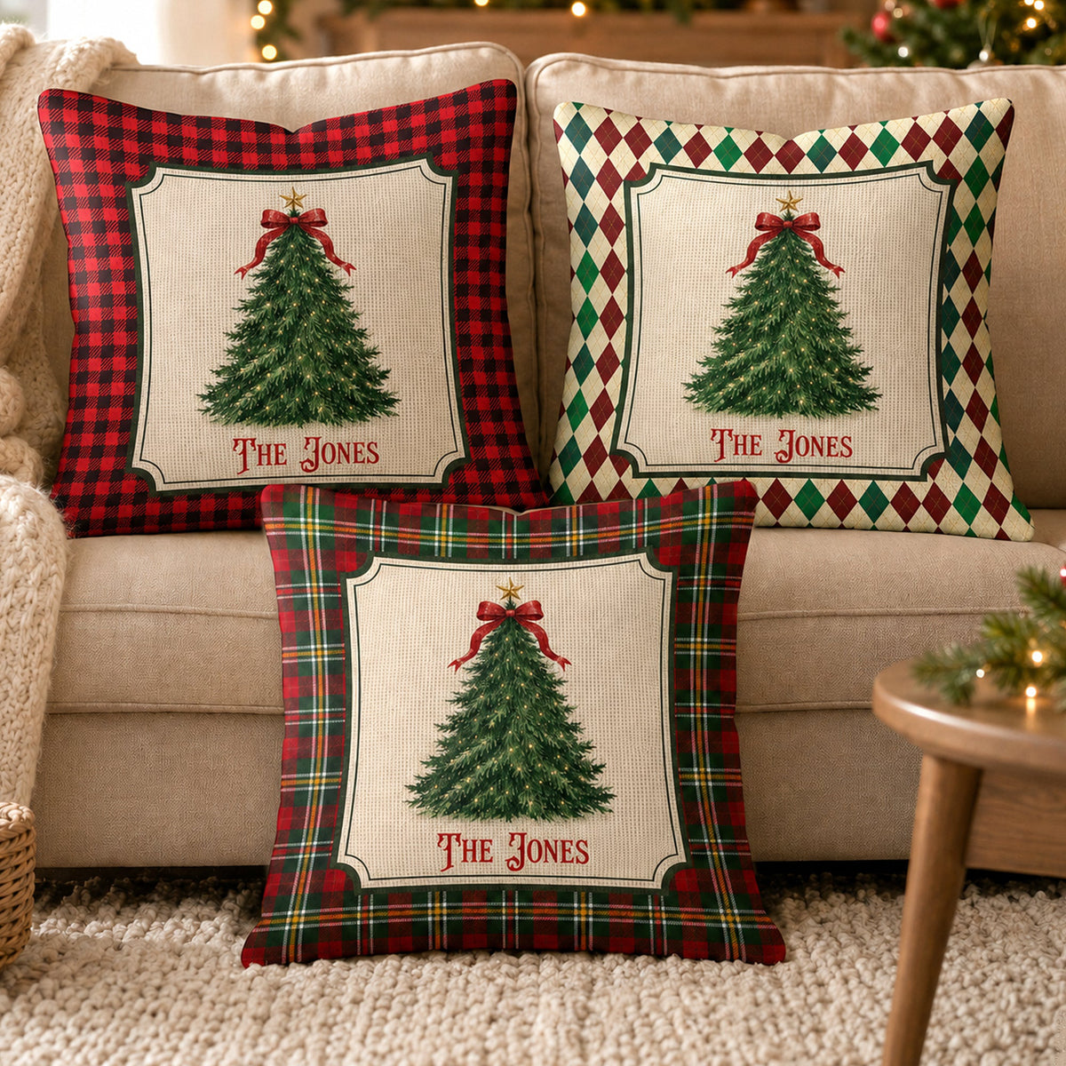 Family Christmas Decoration - Personalized Pillow Cover