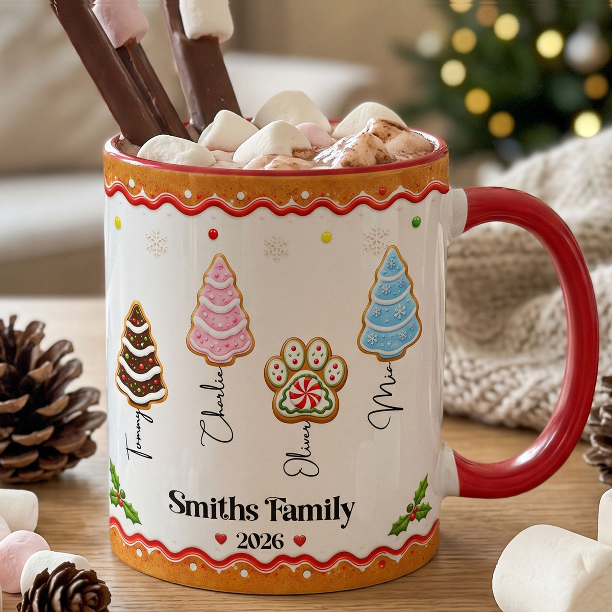 Family Forever, Family Of 3,4,5,6 - First Christmas Gingerbread Style - Personalized Mug