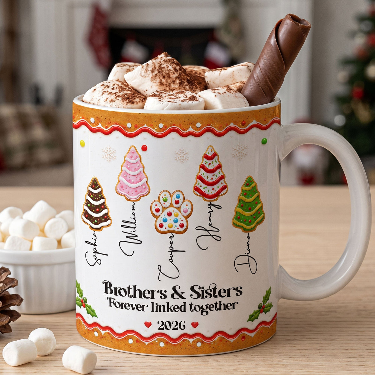 Family Forever, Family Of 3,4,5,6 - First Christmas Gingerbread Style - Personalized Mug