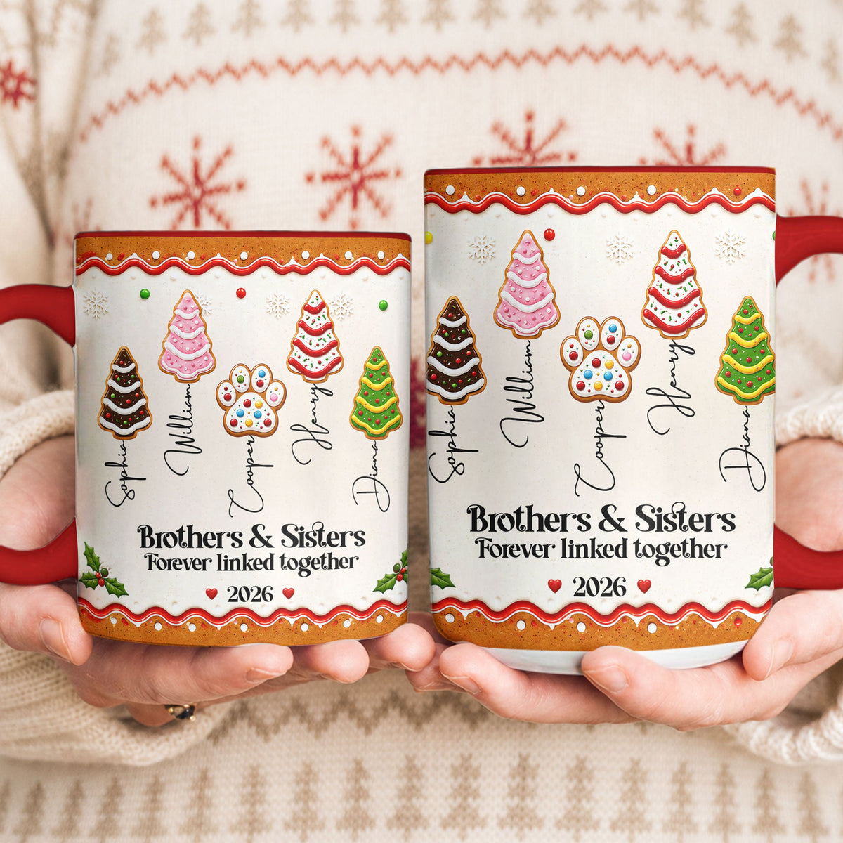 Family Forever, Family Of 3,4,5,6 - First Christmas Gingerbread Style - Personalized Mug