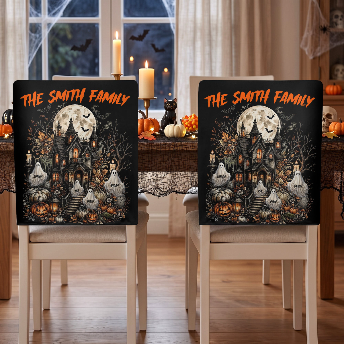 Family Horror Haunted House - Personalized Chair Back Cover