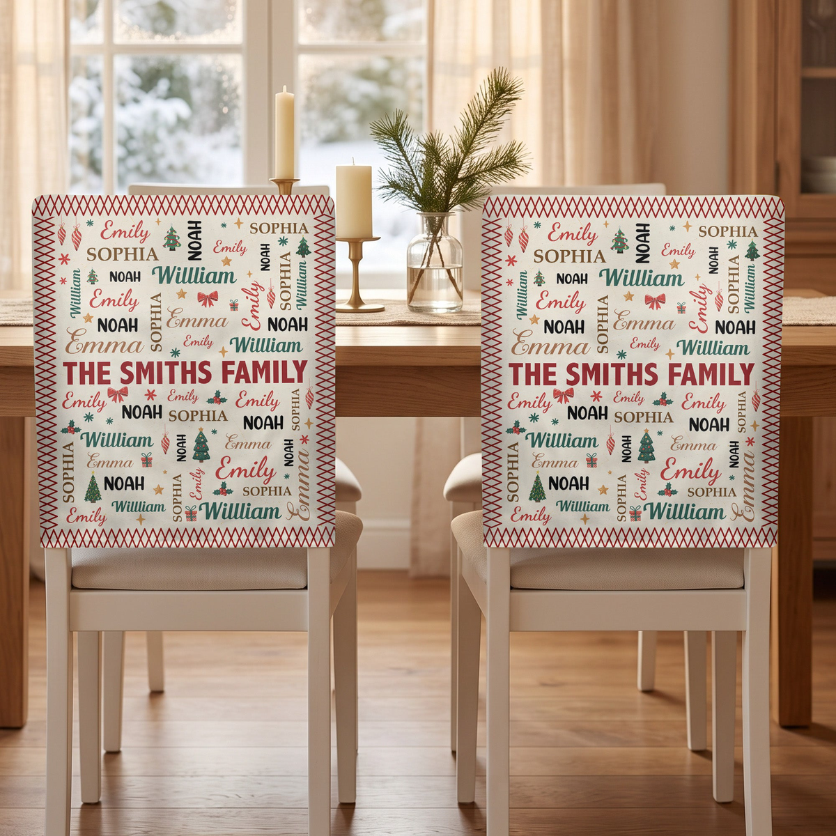 Family Name Word Christmas Theme - Personalized Chair Back Cover