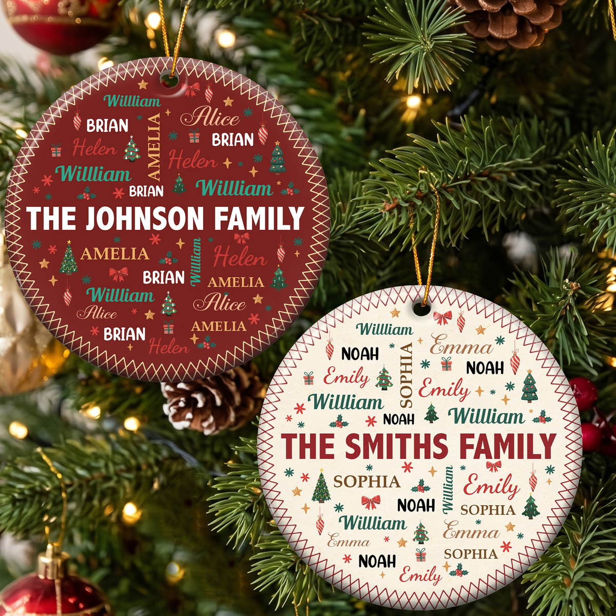 Family Name Word Christmas Theme - Personalized Ornament