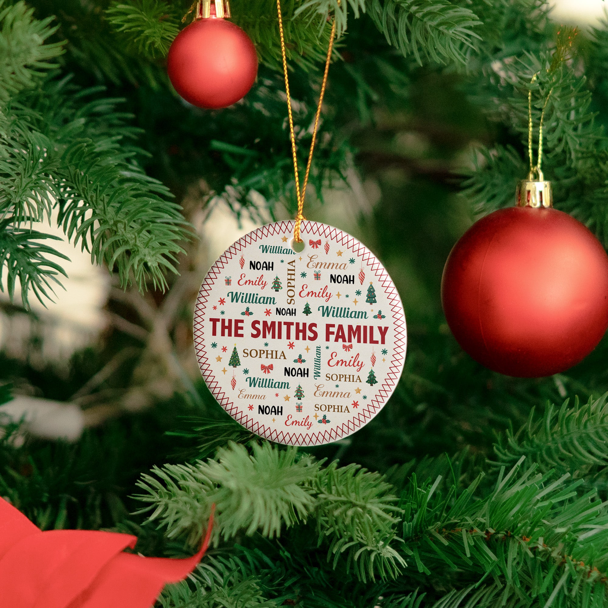 Family Name Word Christmas Theme - Personalized Ornament