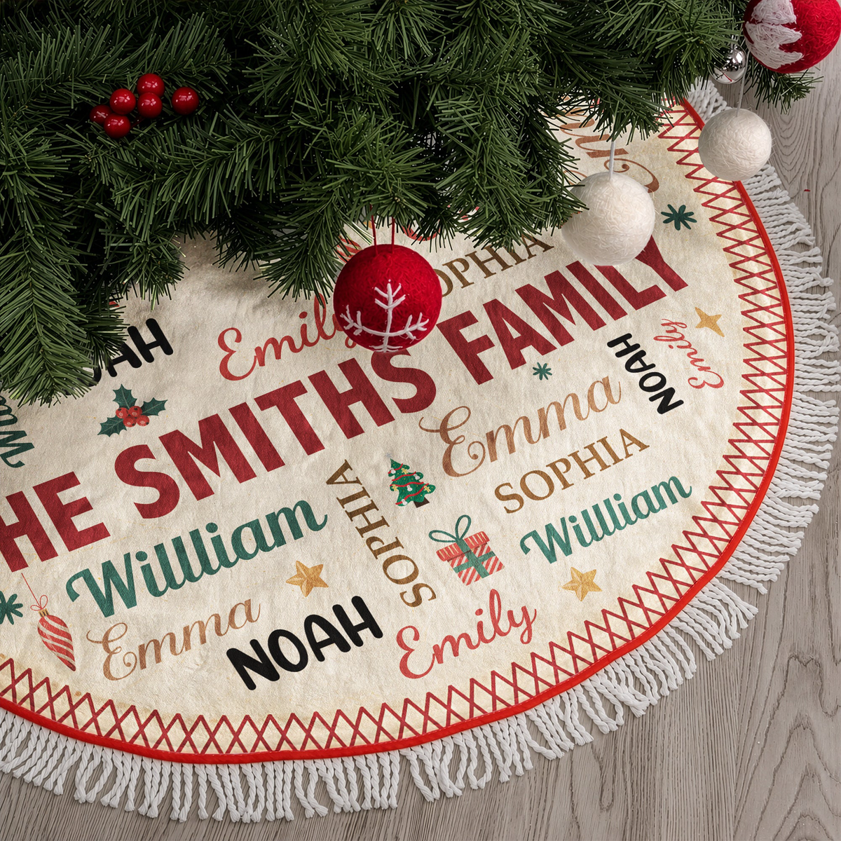Family Name Word Christmas Theme - Personalized Tree Skirt