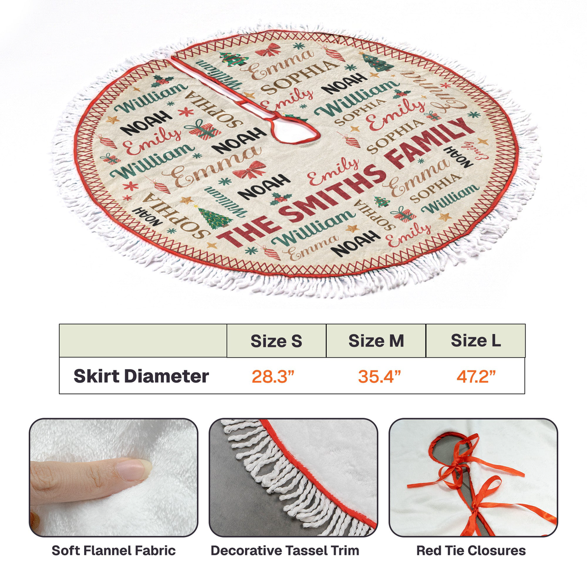 Family Name Word Christmas Theme - Personalized Tree Skirt