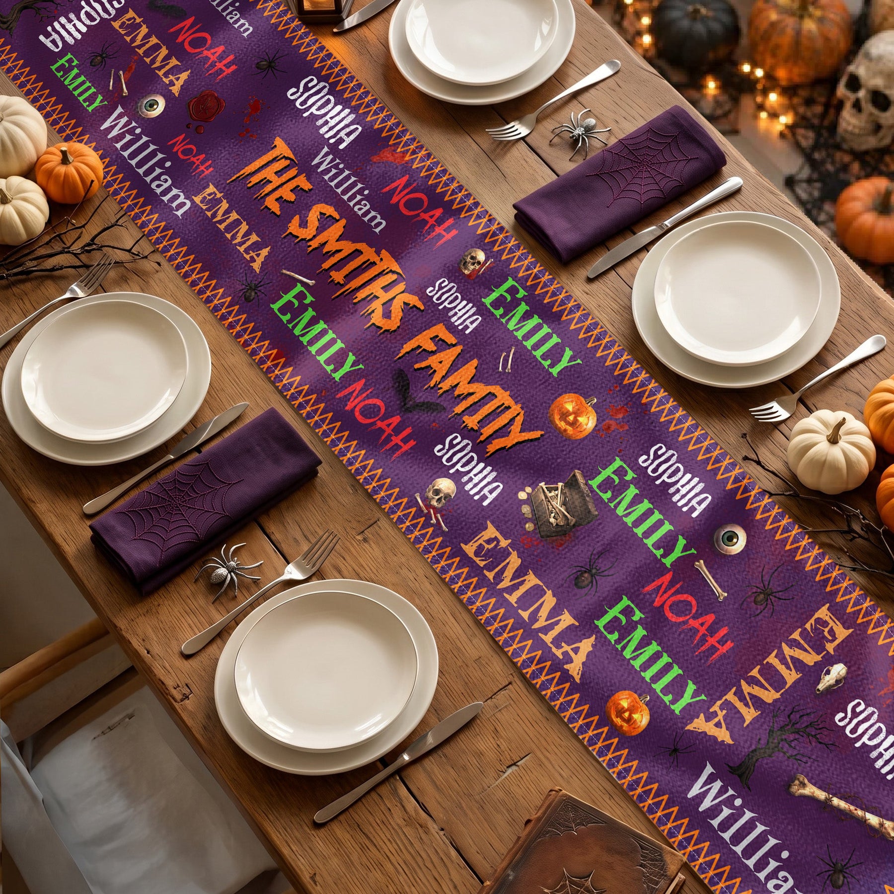 Family Name Word Halloween Theme - Personalized Table Runner