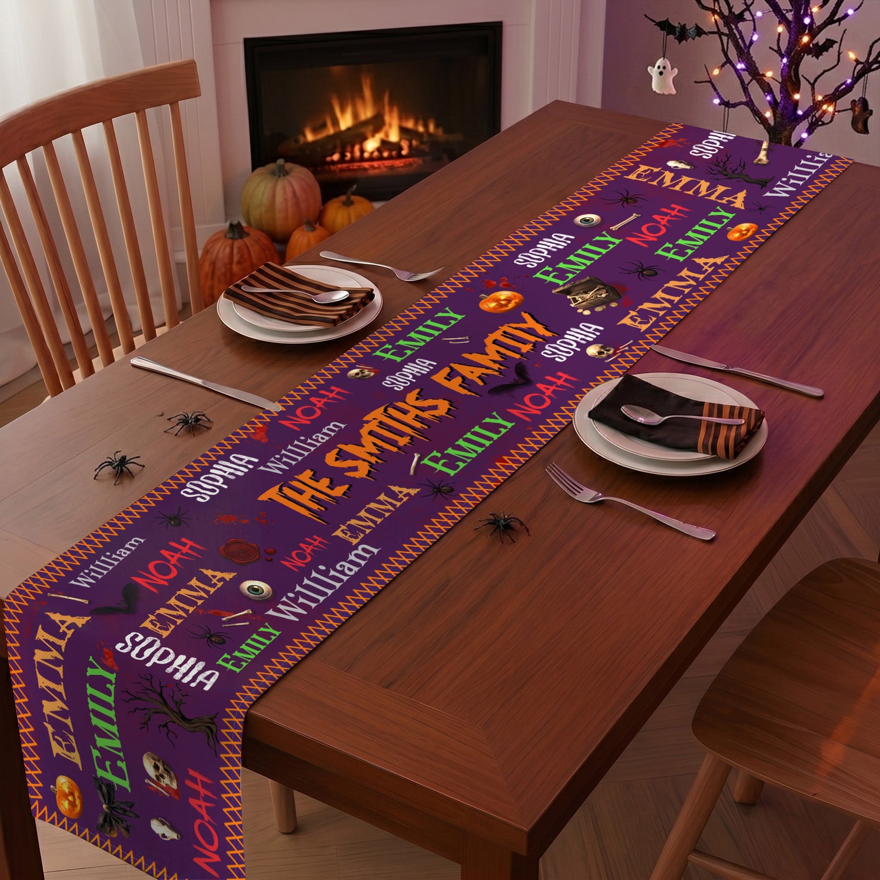Family Name Word Halloween Theme - Personalized Table Runner
