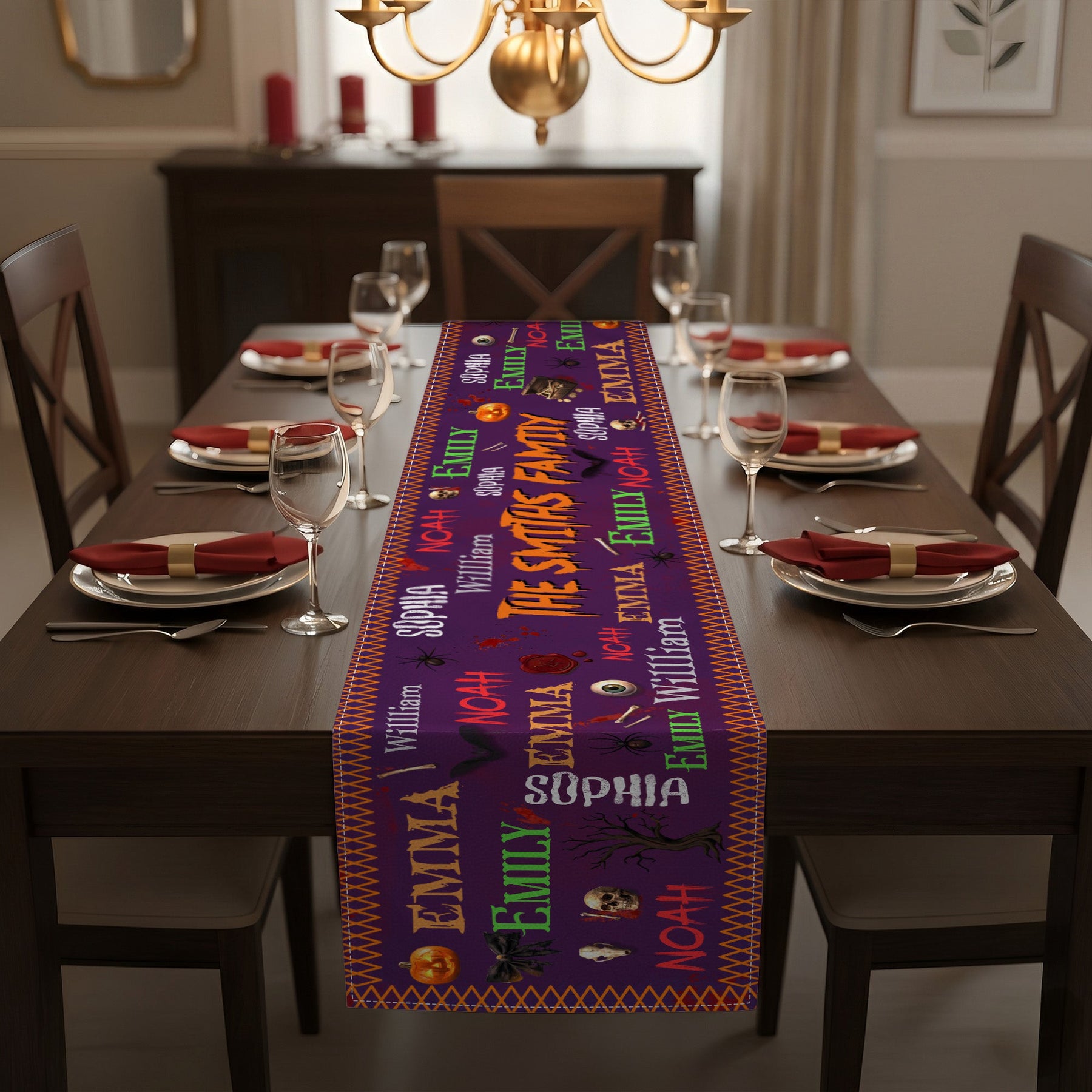 Family Name Word Halloween Theme - Personalized Table Runner