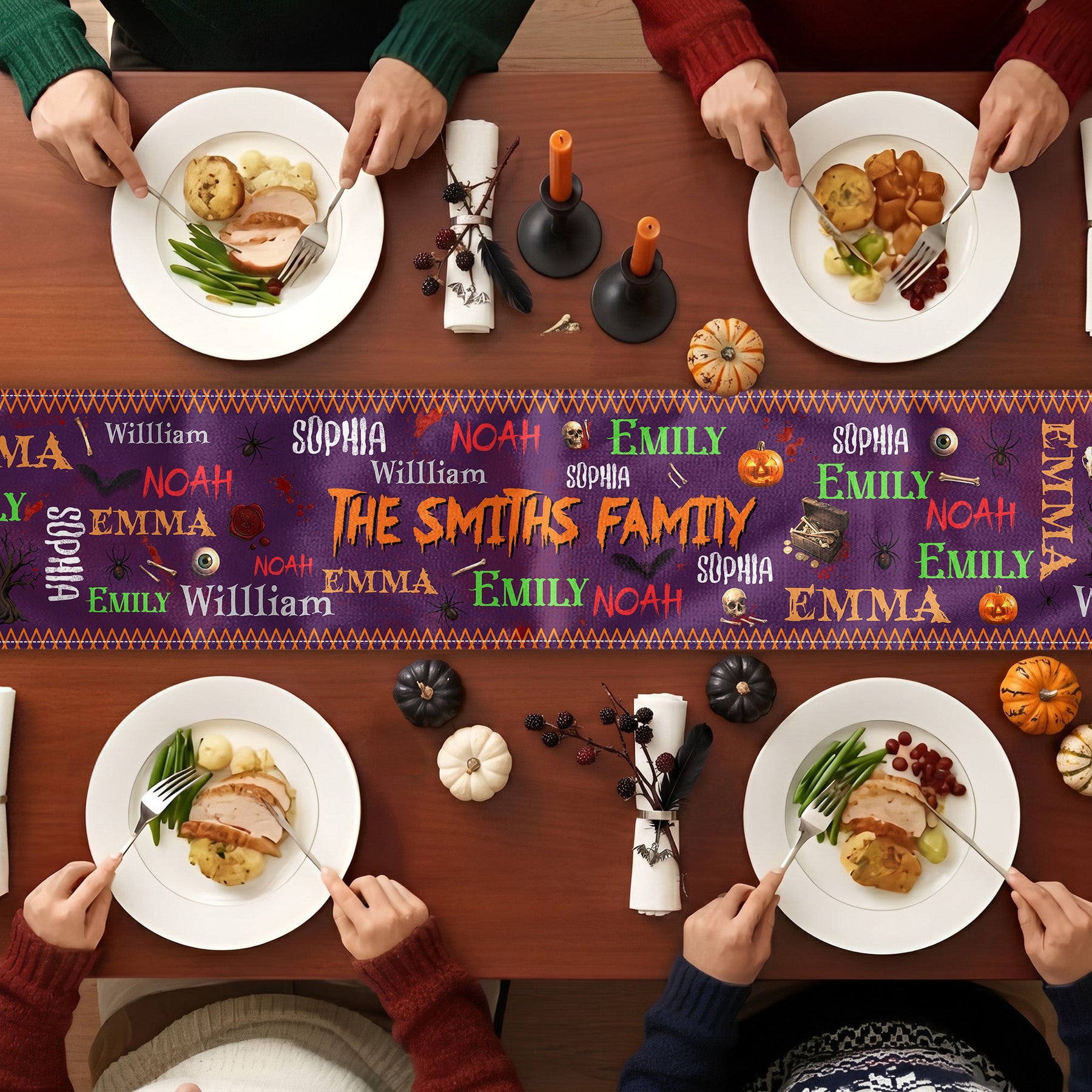 Family Name Word Halloween Theme - Personalized Table Runner