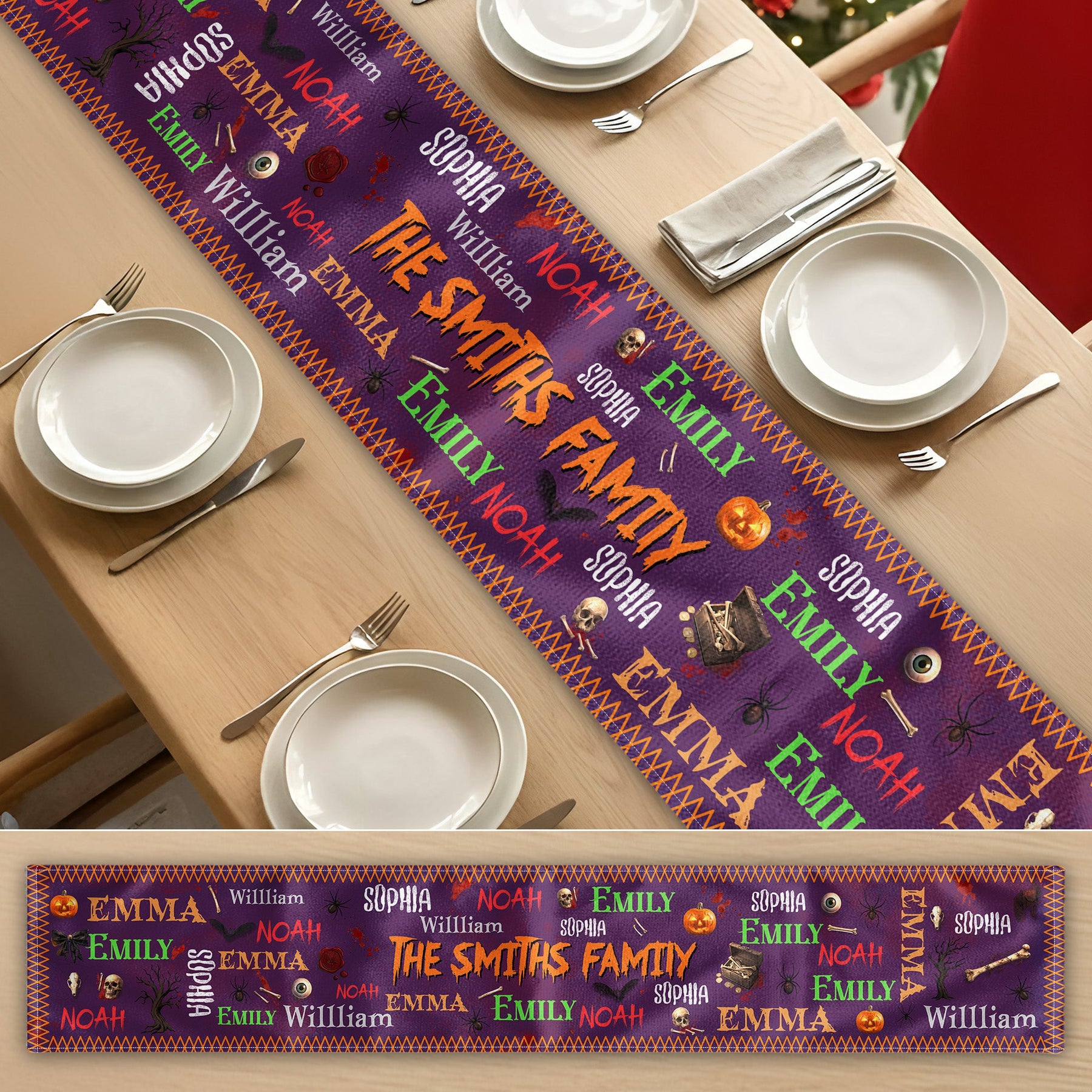 Family Name Word Halloween Theme - Personalized Table Runner