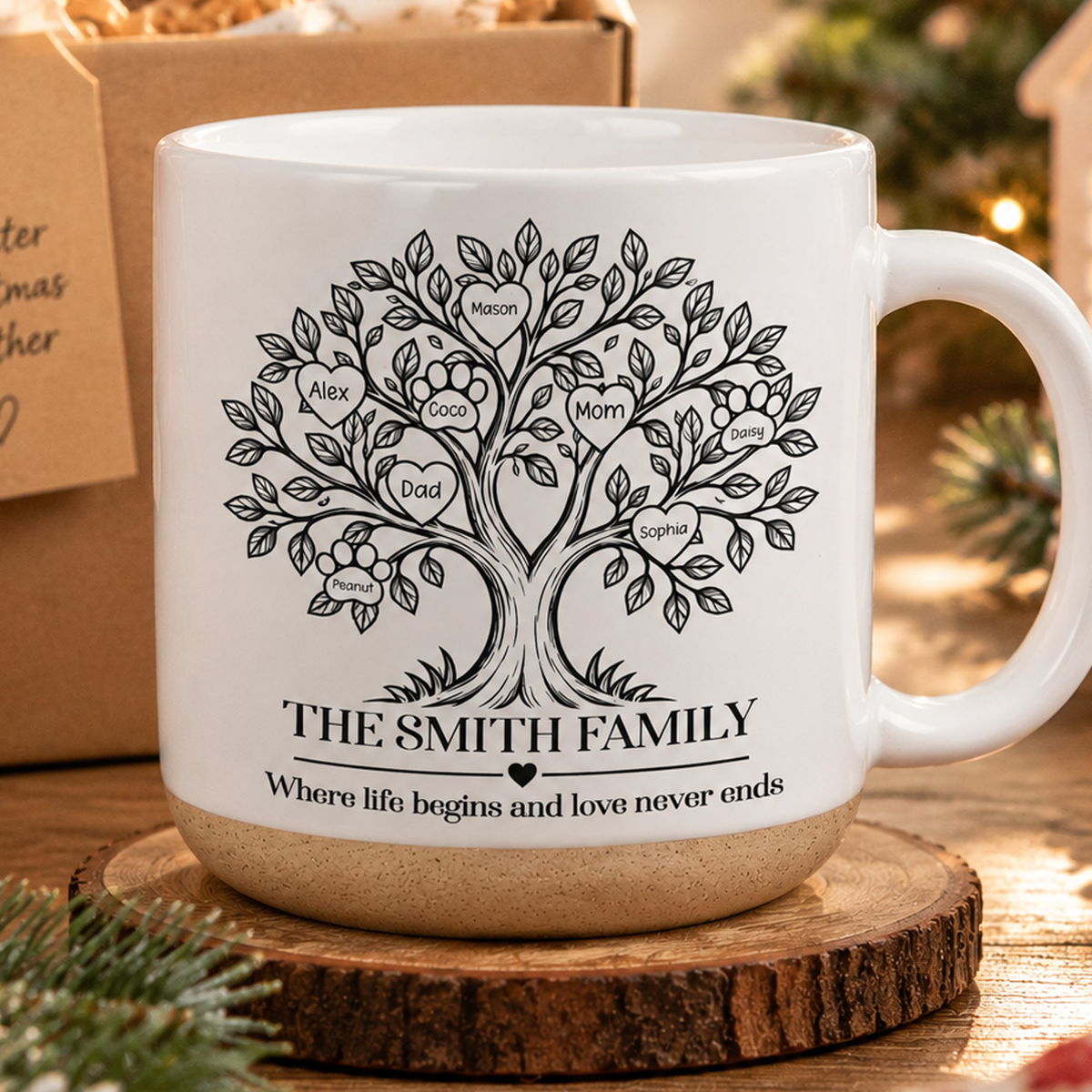 Family Tree With Names - Where Life Begins And Love Never Ends - Personalized Mug