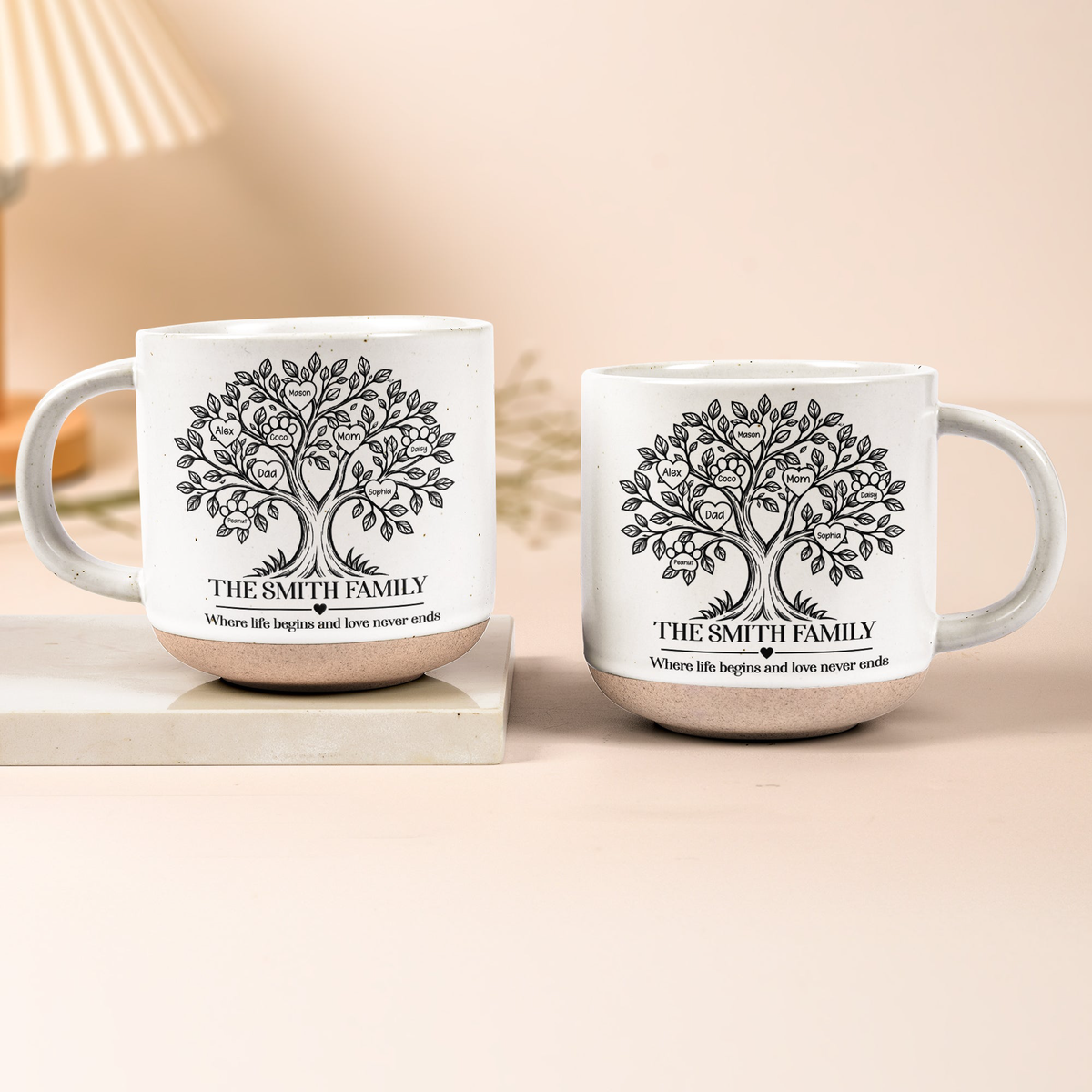Family Tree With Names - Where Life Begins And Love Never Ends - Personalized Mug