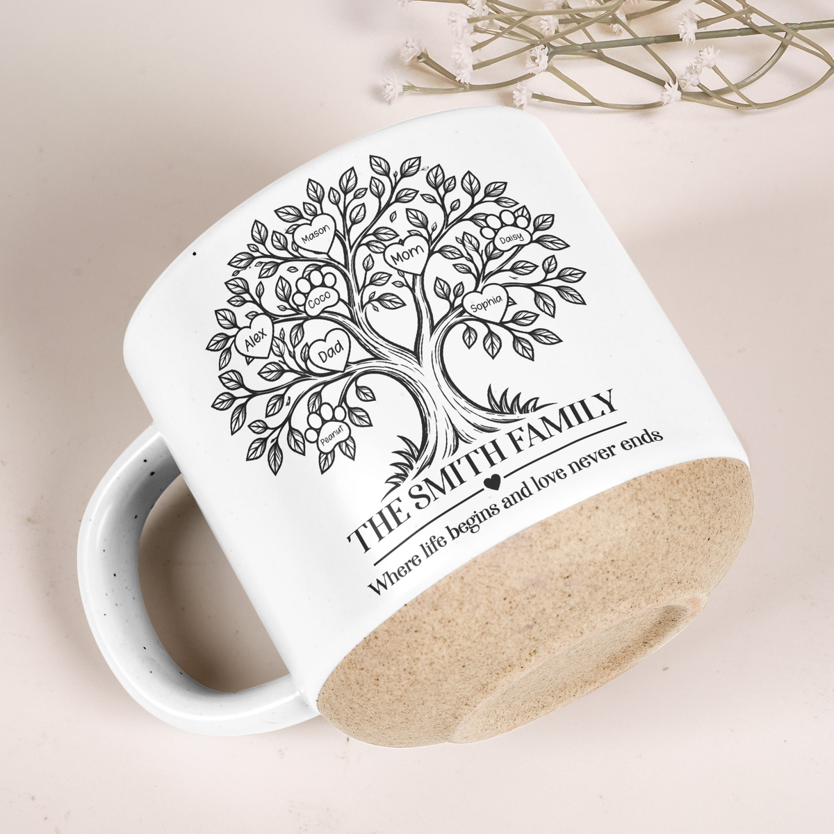 Family Tree With Names - Where Life Begins And Love Never Ends - Personalized Mug