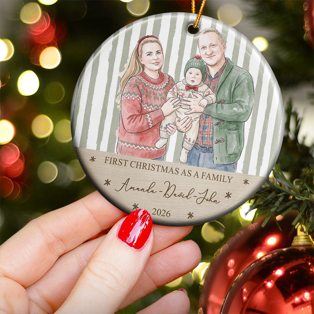 First Christmas As A Family, Custom Photo Watercolor Art - Personalized Ornament