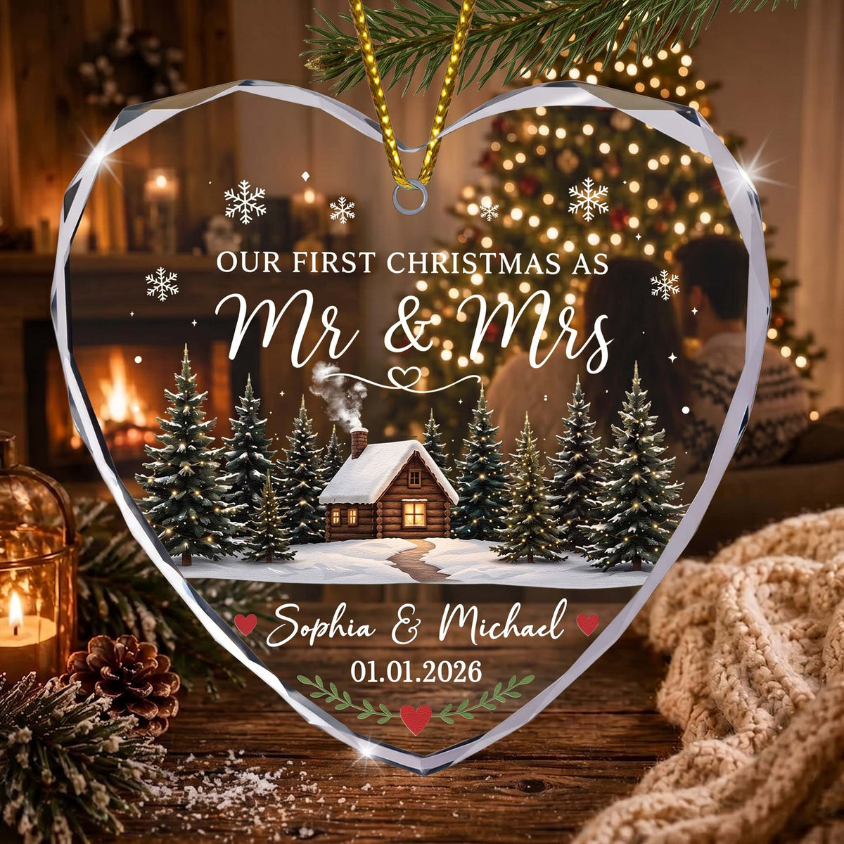 First Christmas Married Mr & Mrs Keepsake - For Newlywed Couples - Personalized Ornament