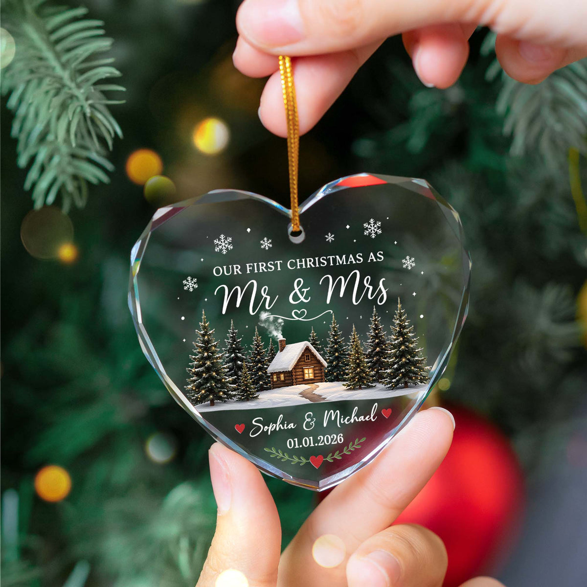 First Christmas Married Mr & Mrs Keepsake - For Newlywed Couples - Personalized Ornament