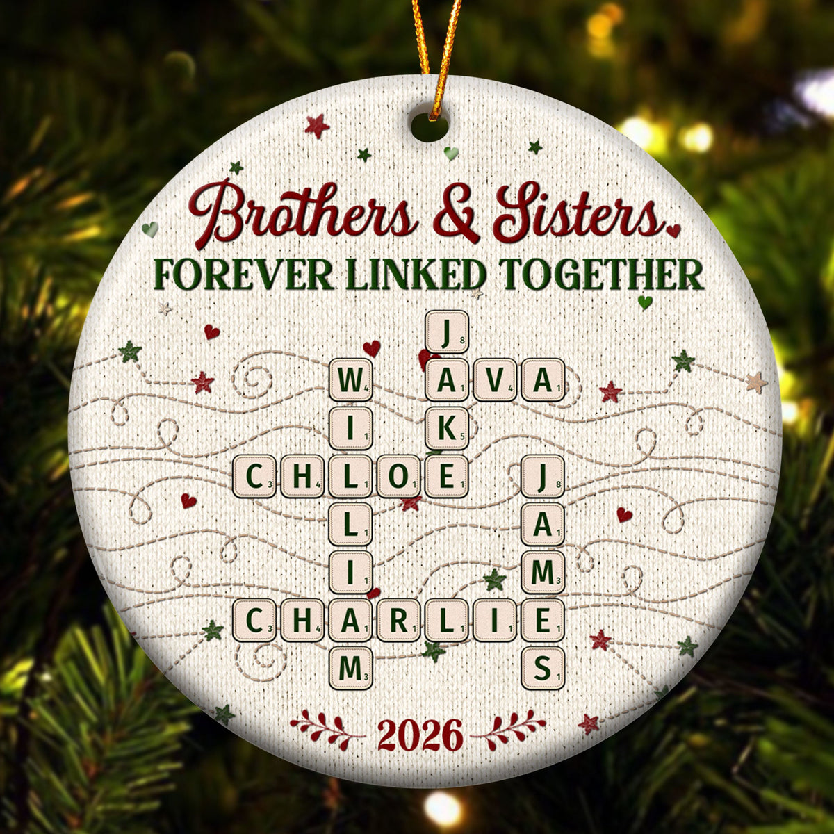 Forever Linked Together Custom Scrabble Words Christmas Gifts For Siblings, Family - Personalized Ornament