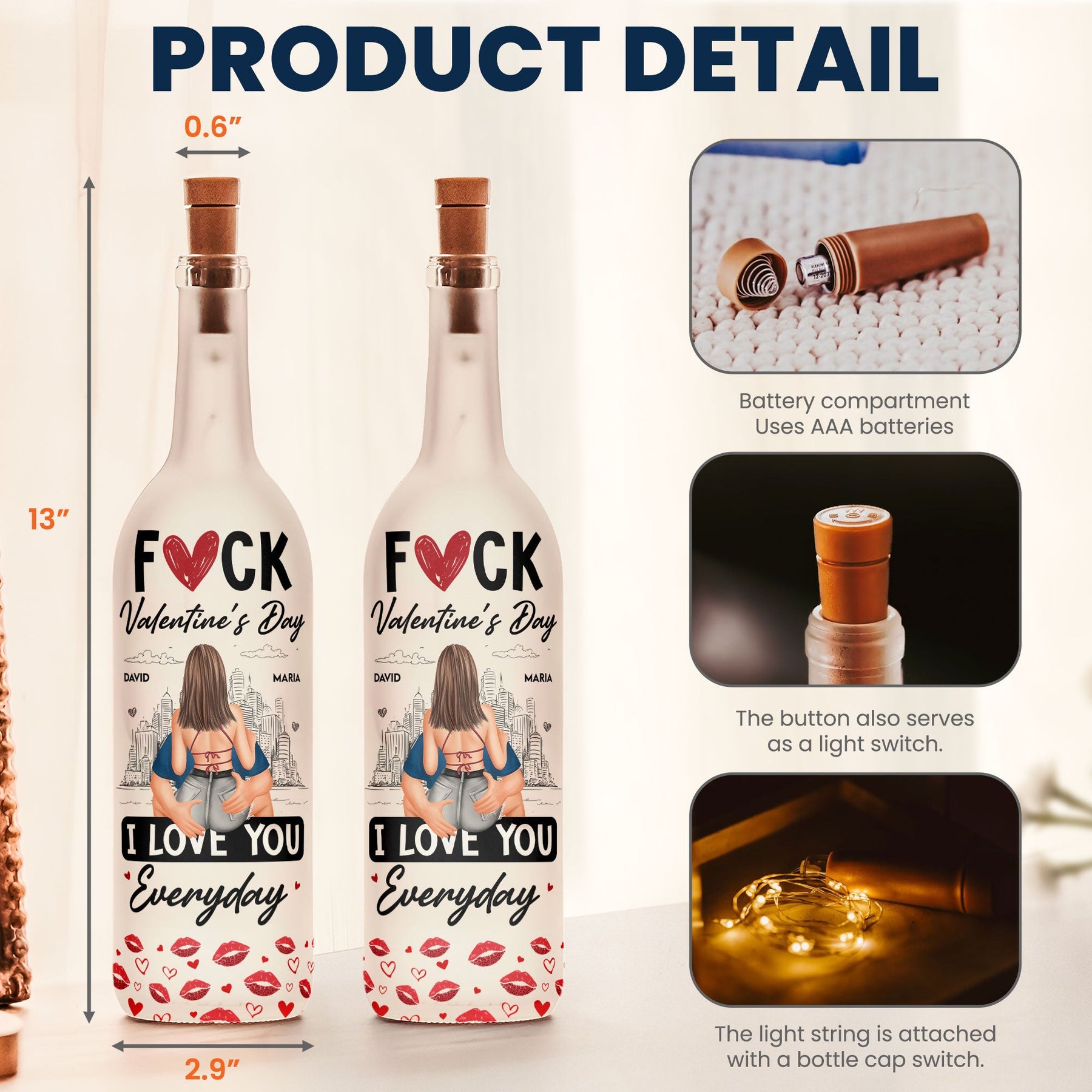 I Love You Everyday - Personalized Bottle Lamp, Valentine's Day Gifts