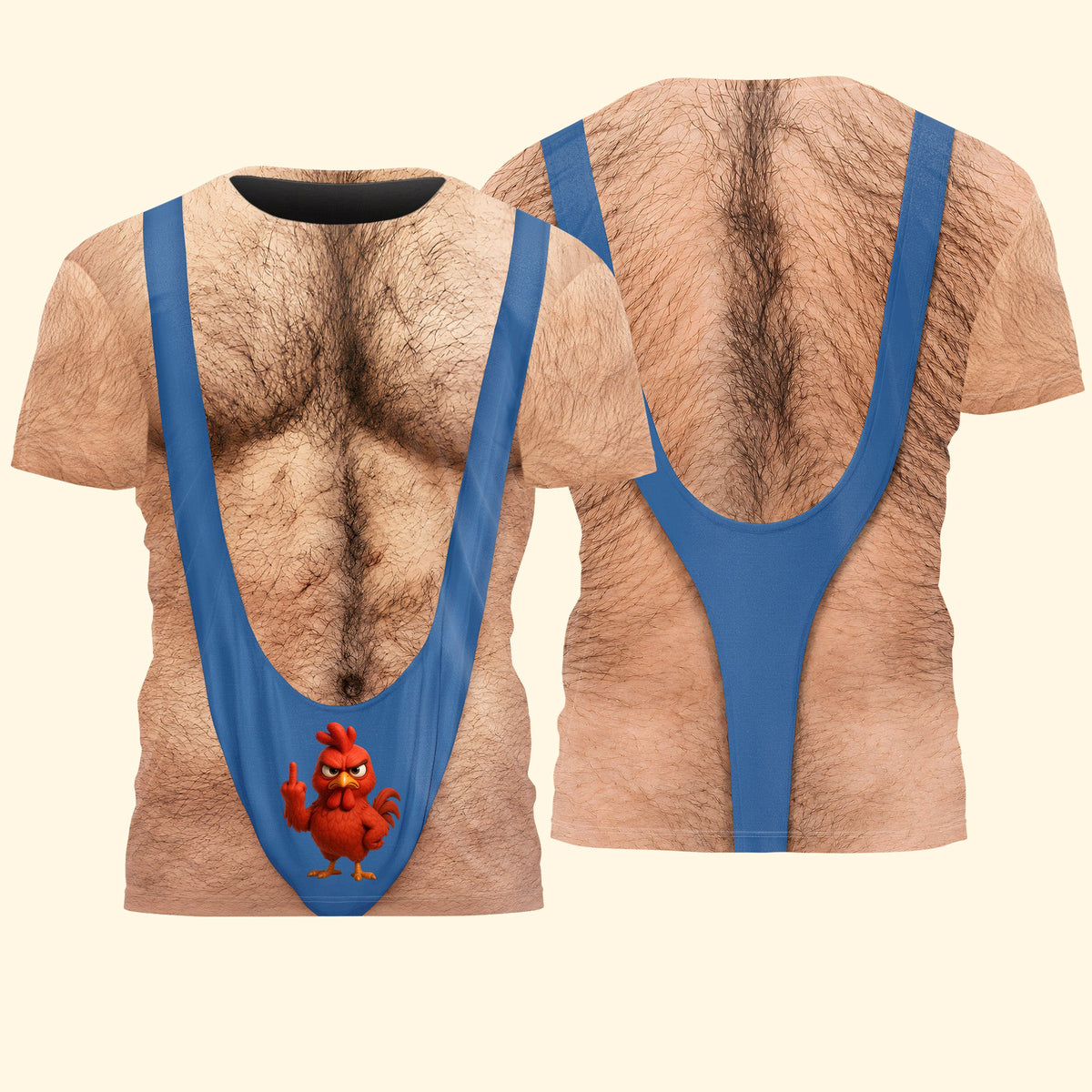 Funny 3D Hairy Chest Costume, Novelty Gag, Xmas Party Outfit Halloween - Funny Chicken - Personalized Shirt