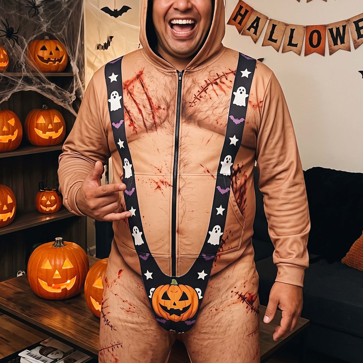 Funny Gag Gift For Him, Halloween Hooded Jumpsuit For Husband, Dad, Boss, Coworker - Personalized Pajamas