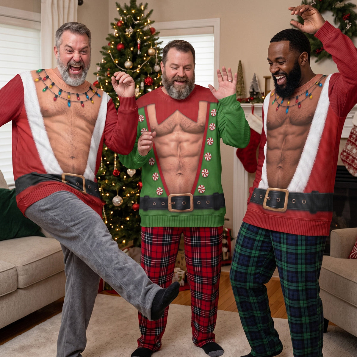 Funny Santa, Elf With Big Hairy Belly - Ugly Sweater Party Family, Coworkers - Personalized Sweater