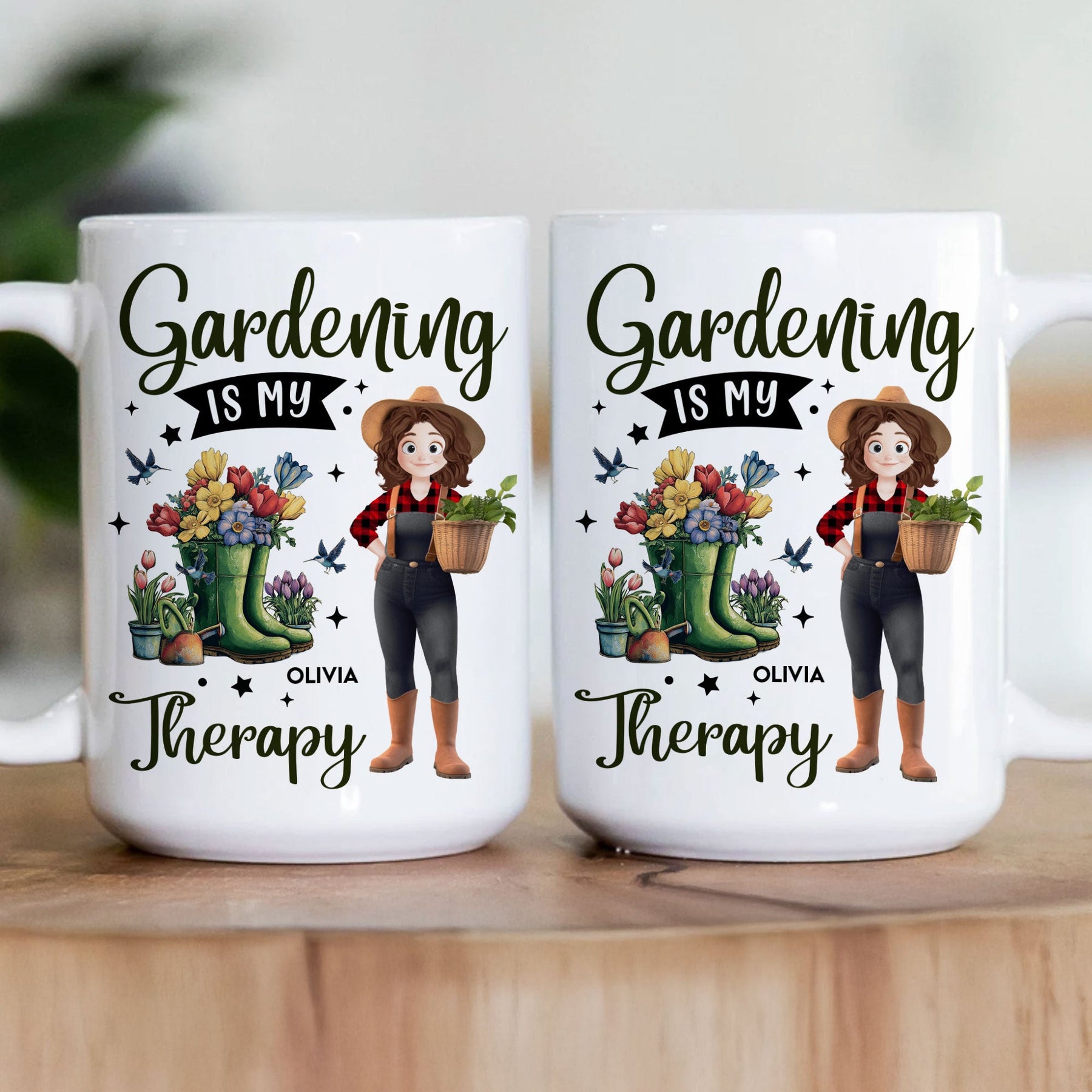 Gardening Is My Therapy Cartoon Version - Personalized Mug