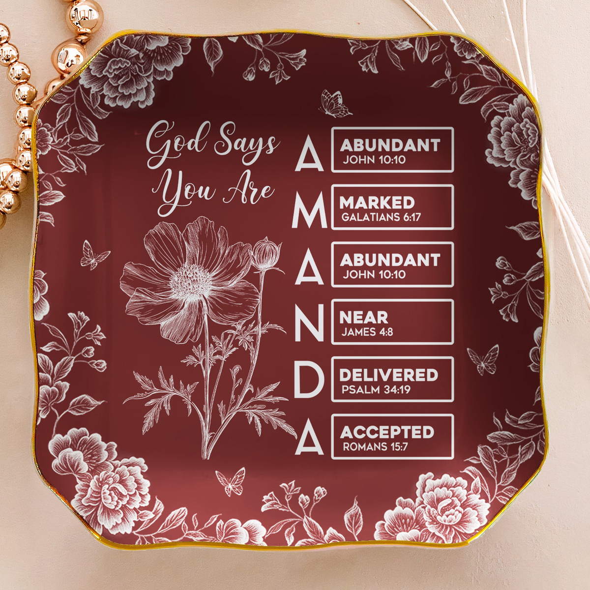 God Says I Am Custom Name In Bible Verse Gifts For Her, Friends, Daughters - Personalized Jewelry Dish