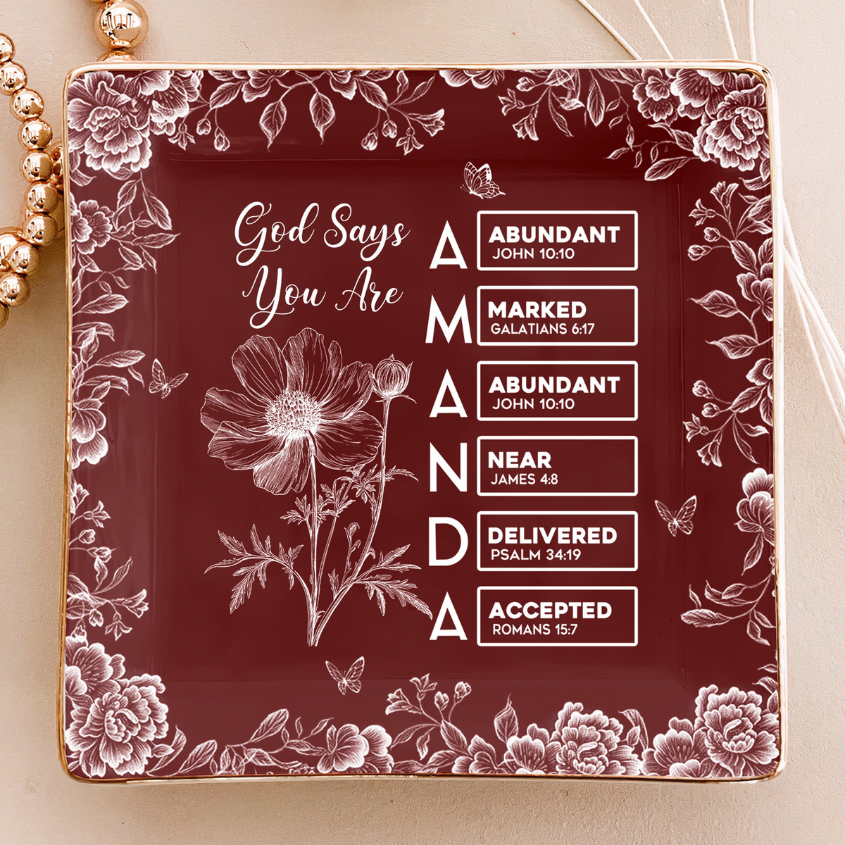 God Says I Am Custom Name In Bible Verse Gifts For Her, Friends, Daughters - Personalized Jewelry Dish