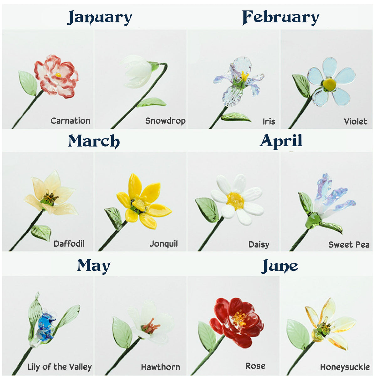 Personalized Glass Birth Month Flowers