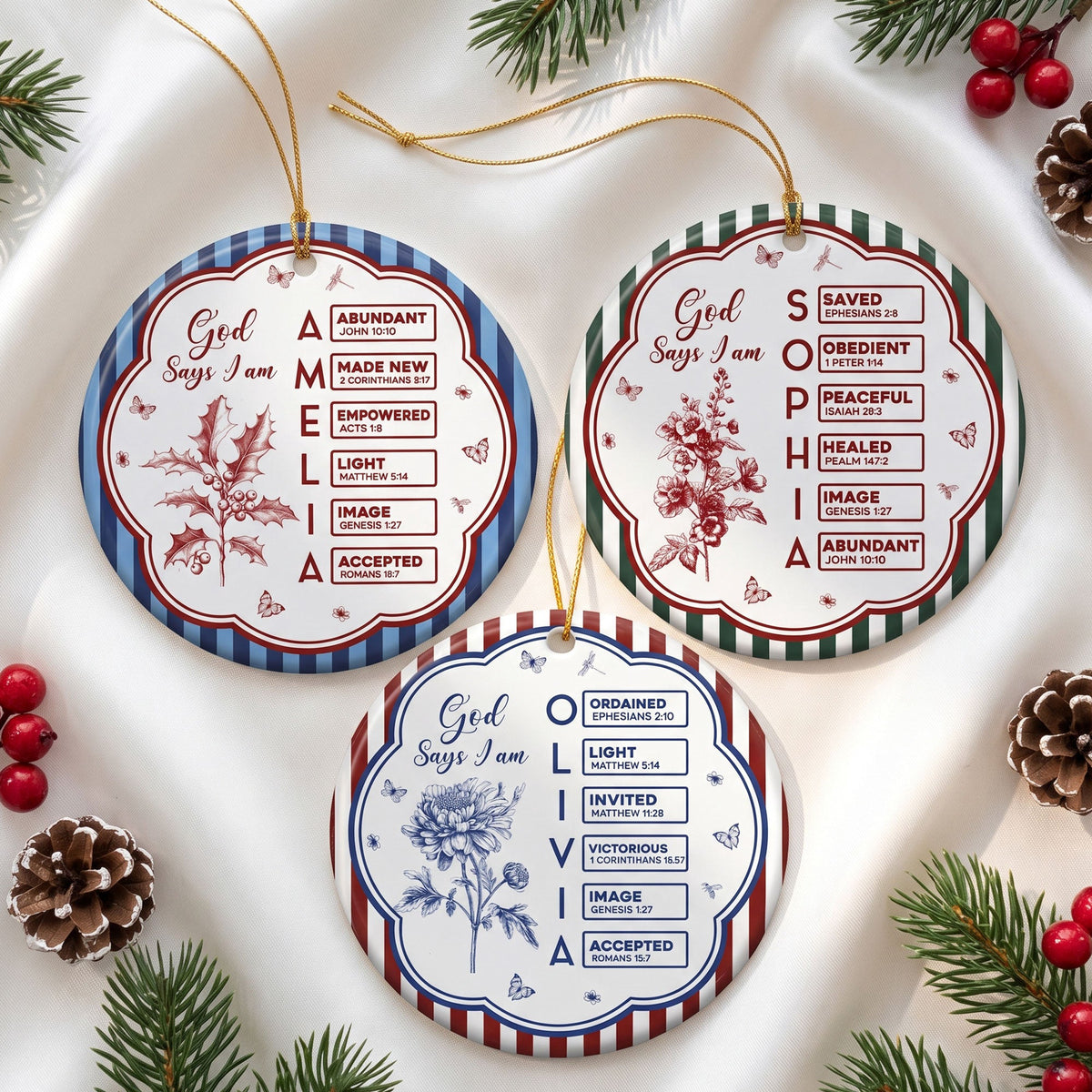 God Says I Am Striped Pattern Gifts For Her Christmas Ornament - Personalized Ornament