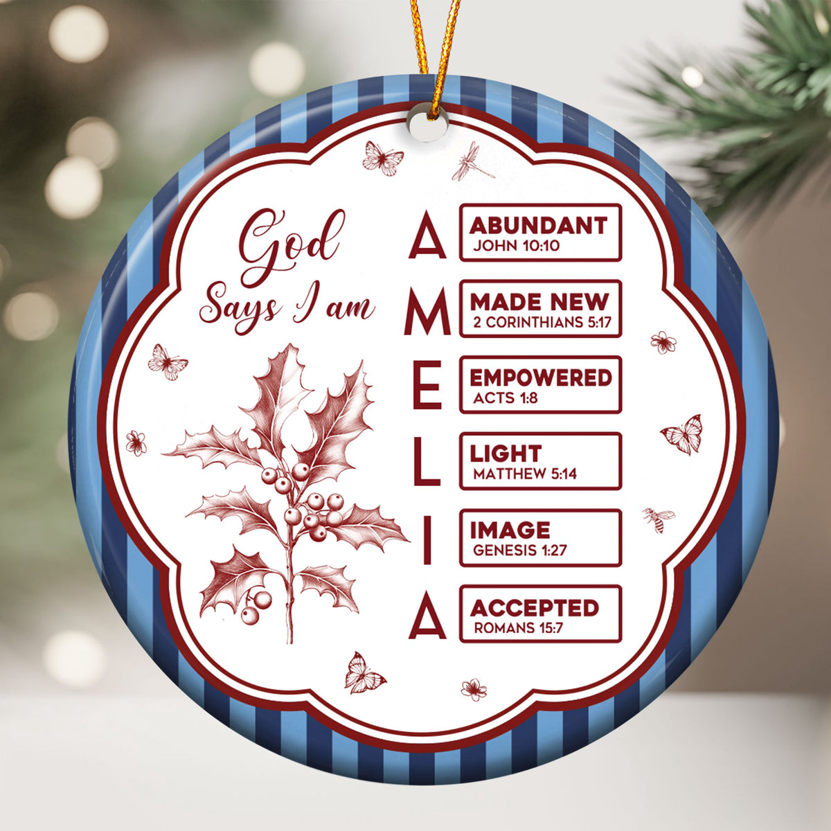 God Says I Am Striped Pattern Gifts For Her Christmas Ornament - Personalized Ornament