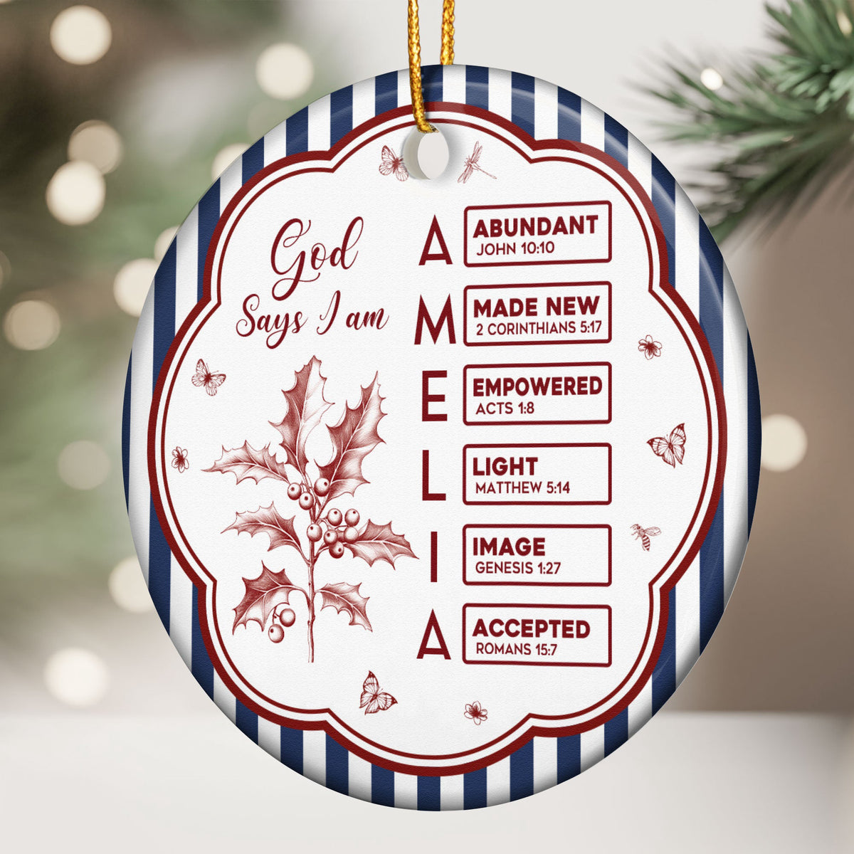 God Says I Am Striped Pattern Gifts For Her Christmas Ornament - Personalized Ornament