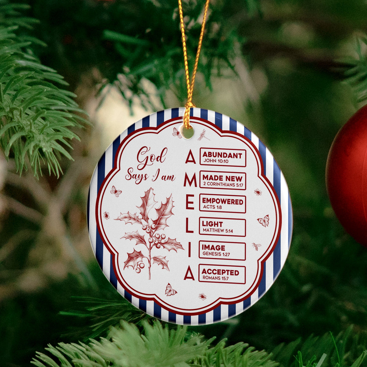 God Says I Am Striped Pattern Gifts For Her Christmas Ornament - Personalized Ornament