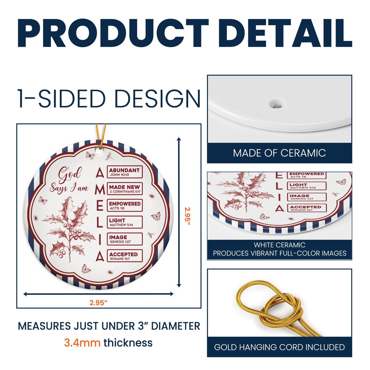 God Says I Am Striped Pattern Gifts For Her Christmas Ornament - Personalized Ornament