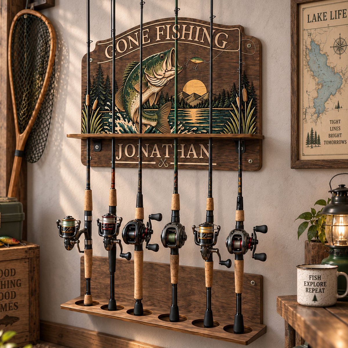 Gone Fishing, Gift For Fisher, Fishing Lover - Personalized Fishing Rod Holder