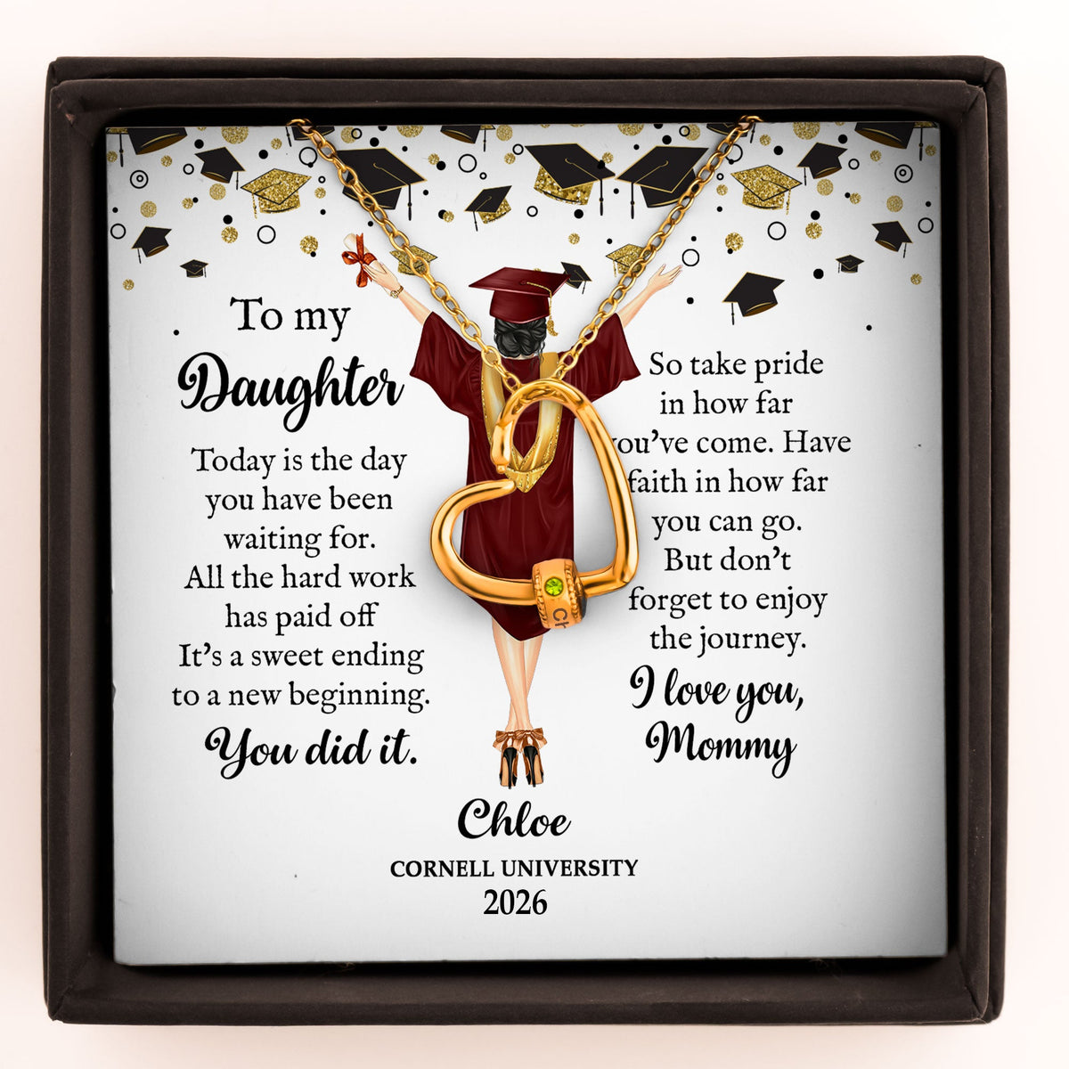 Graduation Gift For Her - Personalized Birthstone Name Necklace With Heart Pendant