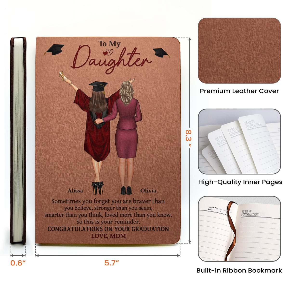 Graduation Gift Sometimes You Forget You Are Braver - Personalized Leather Journal