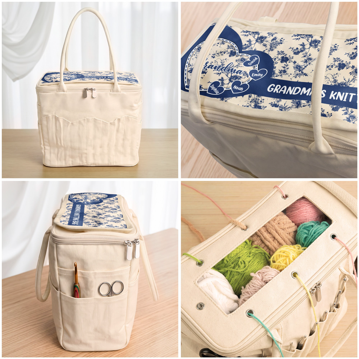 Grandma Flower Toile De Jouy - Personalized Knitting Bag