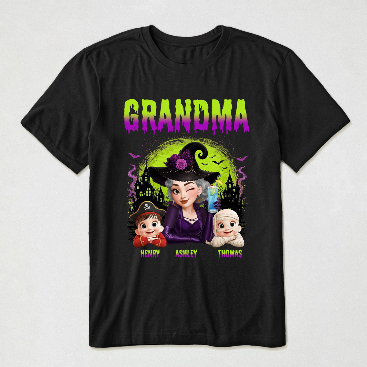 Grandma Witch With Little Monsters - Personalized Shirt