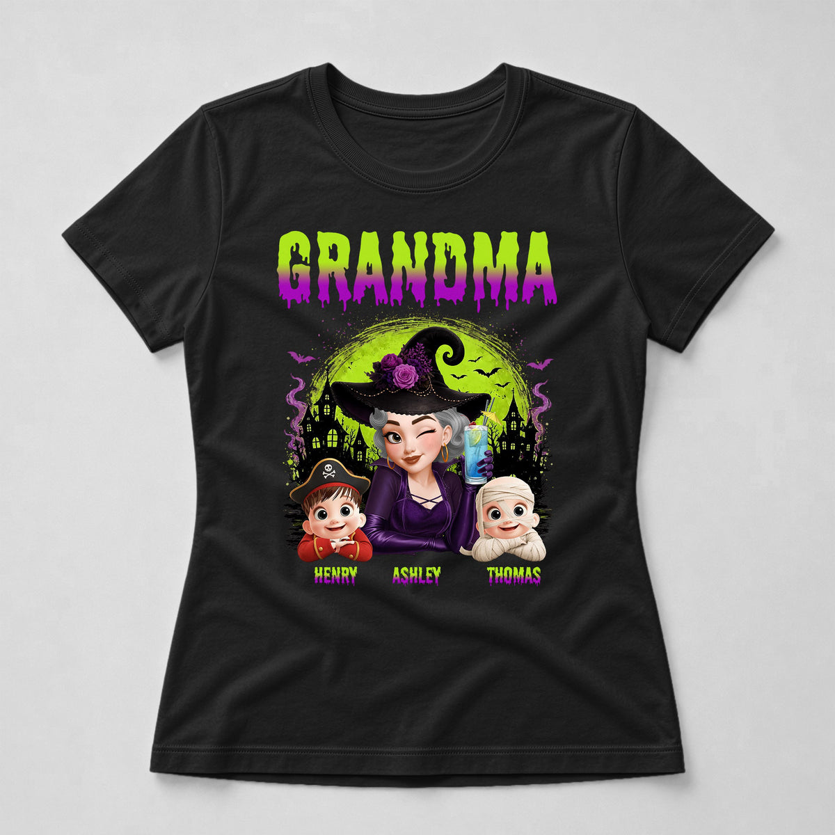 Grandma Witch With Little Monsters - Personalized Shirt