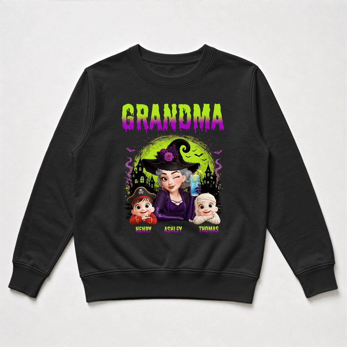Grandma Witch With Little Monsters - Personalized Shirt