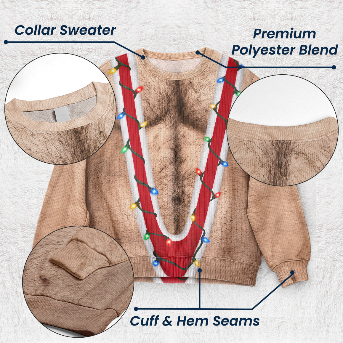 Hairy Chest Christmas Ugly For Men, Funny Suspenders Fake Gag Gift For Adults - Personalized Sweater