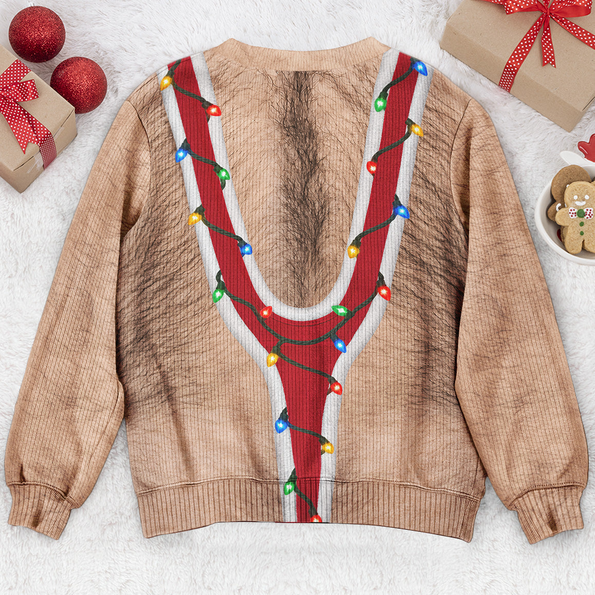 Hairy Chest Christmas Ugly For Men, Funny Suspenders Fake Gag Gift For Adults - Personalized Sweater