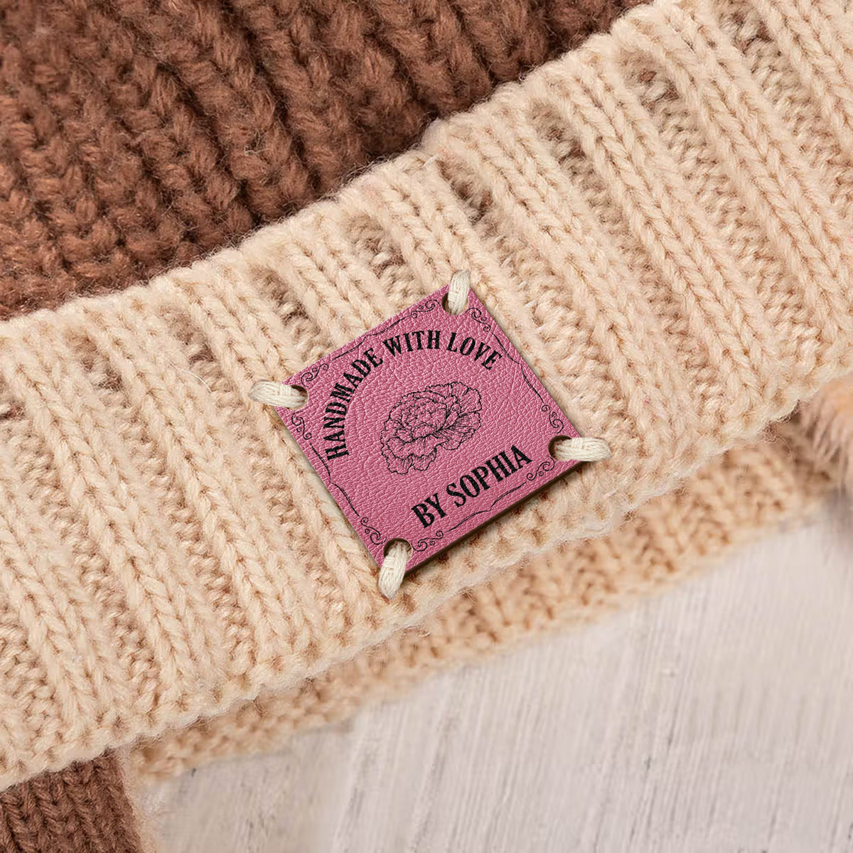 Handmade With Love, Custom Birth Flower & Name - Personalized Leather Buttons