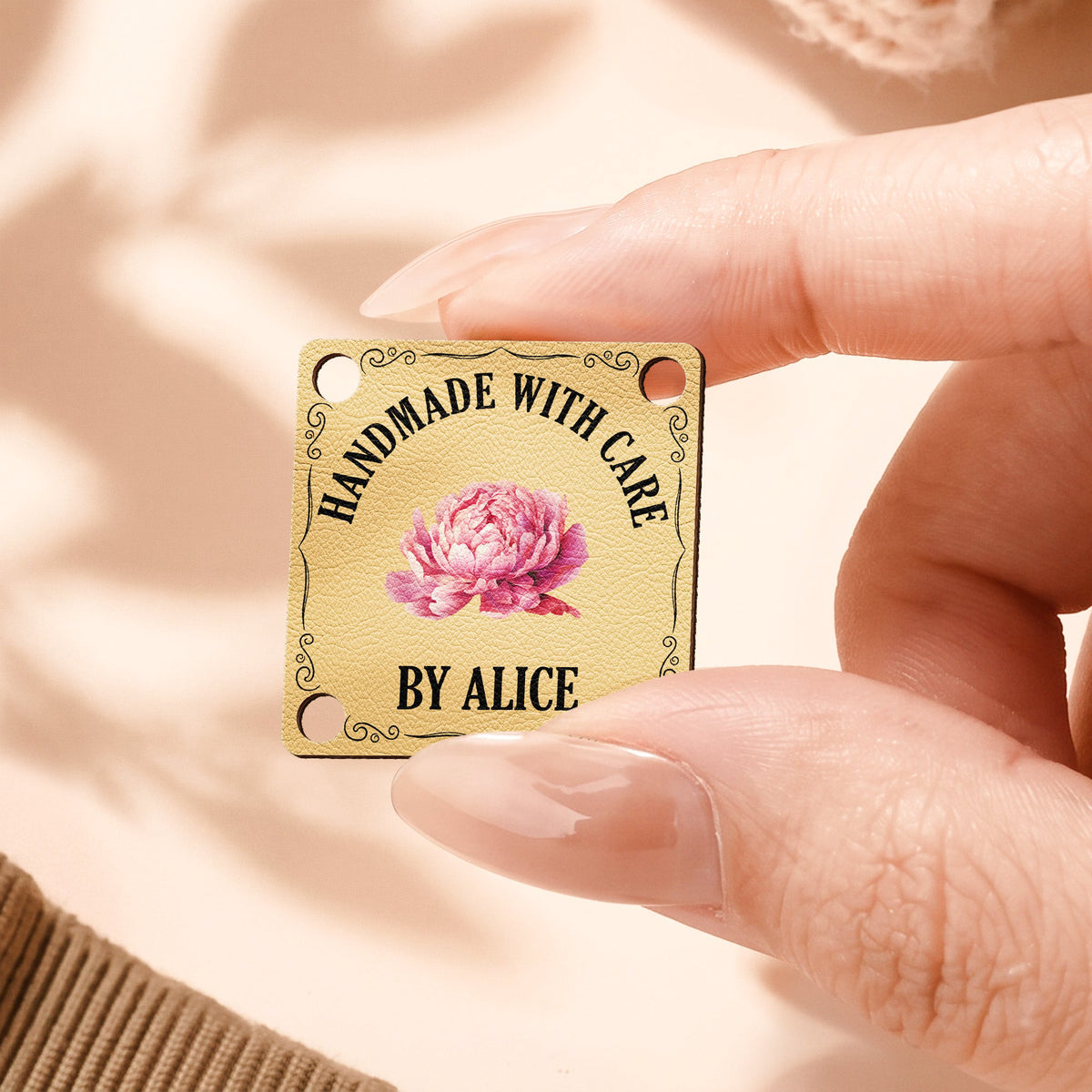 Handmade With Love, Custom Birth Flower & Name - Personalized Leather Buttons